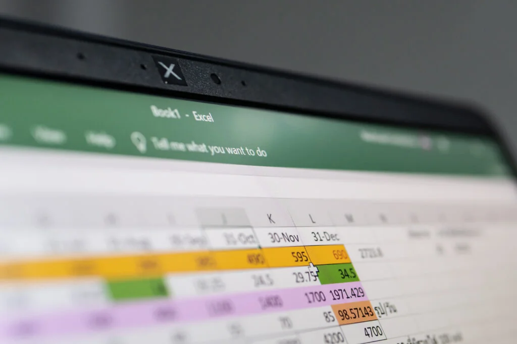 A colourful spreadsheet developed by Microsoft Excel on computer screen.