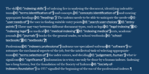 White text on a blue background. An example of embedded indexing in a Word document.